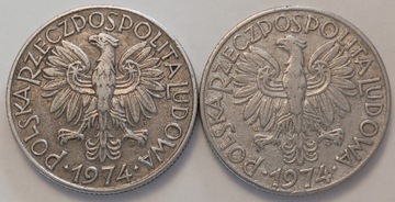 5 zł złotych 1974 r. Rybak x 2szt. (różne daty)