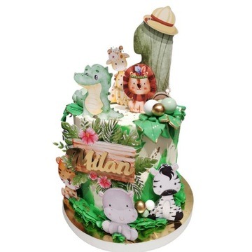 Zestaw dekoracje na tort Safari topper i dekory