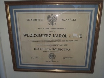 Piekny dyplom 1939 wydzial rolniczo-lesny Poznań