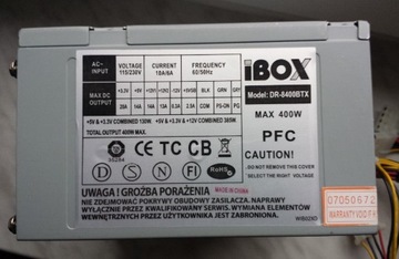 Sprawny zasilacz komputerowy z komputera PC stacjonarnego ATX iBox PFC 400W