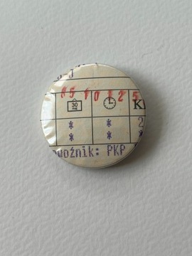 Button przypinka handmade bilet kolejowy unikat 
