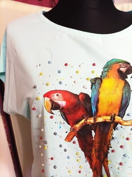 Koszulka bawełniana papugi z perelkami