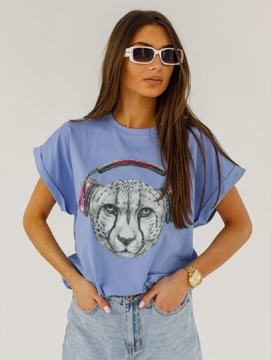 T-shirt damski Tiger niebieska nowość uniwersalny 