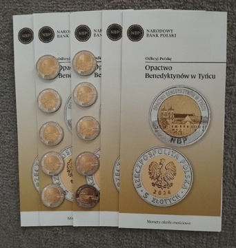 5 złotych Opactwo Benedyktynów w Tyńcu 10 monet+ 5 folderów 