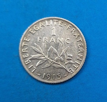 Francja 1 frank 1915, bdb stan, srebro 0,835