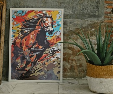 Obraz akrylowy ręcznie malowany abstrakcja Koń nr 3- kolory 40x50 cm