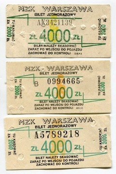Bilet MZK Warszawa - 4000 zł, warianty numeratora