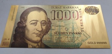 Banknot pozłacany 24k OKRĘT 1.000 marek FINLANDIA 
