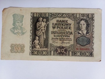 20zł 1940r. banknot 2 wojna światowa 