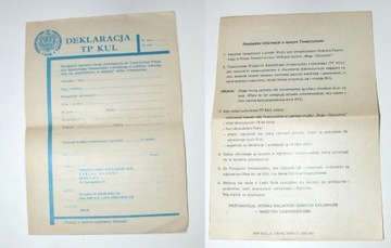 Deklaracja TP KUL  LUBLIN z PRL z lat '80