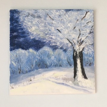 Zima - ręcznie malowany akryl na podobraziu 
