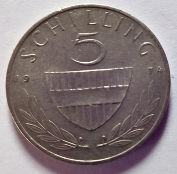 Moneta 5 szylingów austriackich 1974r.