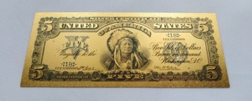 Banknot pozłacany 5 dolarów INDIANIN  USA 1899 rok