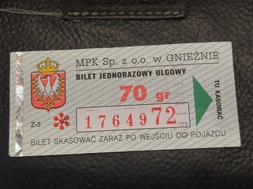Bilet komunikacja MPK Gniezno 70 groszy 