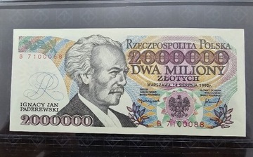 Banknot 2000000 zł seria B 1992 r. Paderewski / UNC
