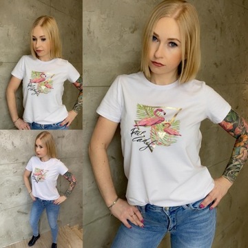 Koszulka damska T-shirt biała nadruk Flaming