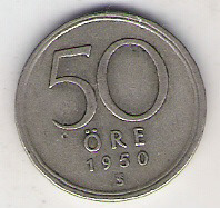 Szwecja 50 ore 1950 Ag