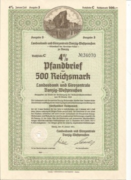 Gdańsk, list zastawny z Żurawiem, 500 RM, 1941
