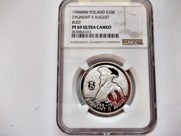 10 zł 1996 Zygmunt II August, NGC PF69 Ultra Cameo