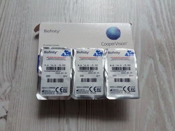 Soczewki miesięczne Biofinity 3 szt. - moc: -3.00