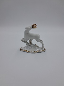 ARPO sygnowana biała porcelana figurka porcelanowa Rumunia kozica jeleń 