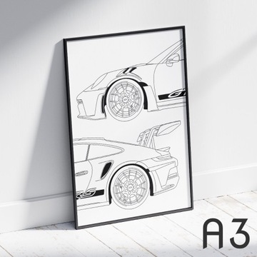 Porsche 911 GT3 RS (wzór 2) | plakat A3 + rama