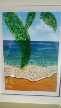 Obraz malowany ręcznie akrylem - plaża i palma
