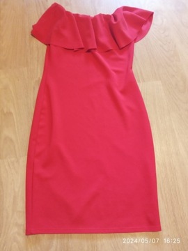 Sukienka ołówkowa czerwona mini z falbanką 36