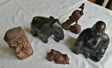 Drewniane figurki Budda słoń paw