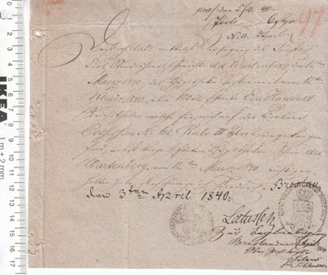 Niemcy BRESLAU List dokument unikat 1840 rok