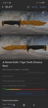 Bowie knife Tiger tooth factory new