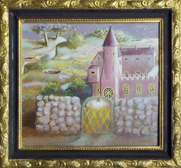 ZAMEK obraz olejny na płótnie, rama, 40 X 35,3 cm