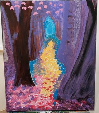 Obraz ręcznie malowany Akryl 50x60 las nocą 