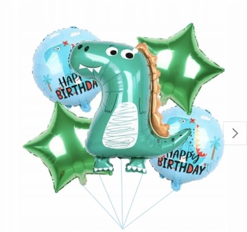 Zestaw Balonów Foliowych Urodziny Dinozaur 5szt