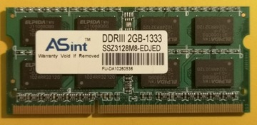 Pamięć RAM 2GB DDR3 1333 sodimm laptop