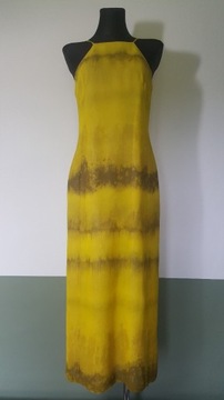 Caroll Żółta sukienka Na ramiączkach Cieniowana Ombre Ołówkowa 38