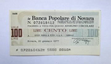 Banknot Włochy 100 lirów  1977 r. – Novara