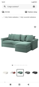 SOFA KANAPA narożna z szezlongiem.Ikea GRÖNLID