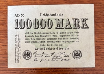 Reischbanknote Niemcy 100 000 Marek 1923 rok