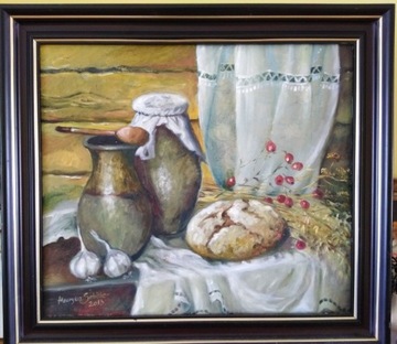 "Martwa natura z chlebem" obraz olejny 40 x45 cm