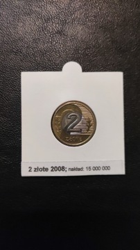 2 złote 2008 mennicze w holderze z opisem 
