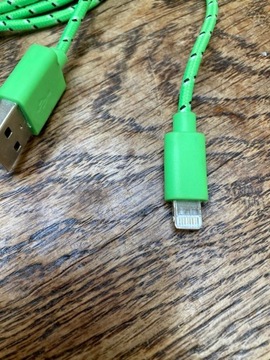 Kabel USB-A lightening - 3 m.,  zielony w oplocie