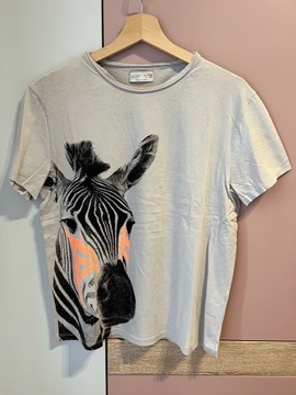 Jasnoszary T-shirt z nadrukiem, Zara - 164 cm