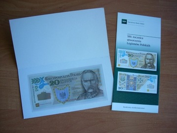 20 zł 100 rocznica Legionów, Piłsudski + folder