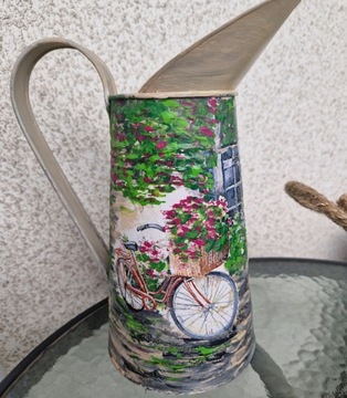 Dzbanek konewka  kwiaty rower Ręcznie malowana