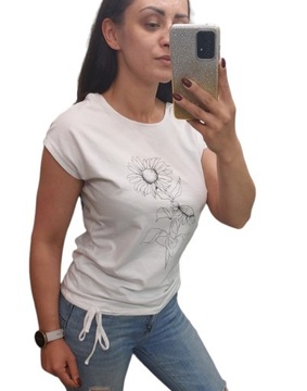 T-shirt damski biały Carry roz S z słonecznikiem