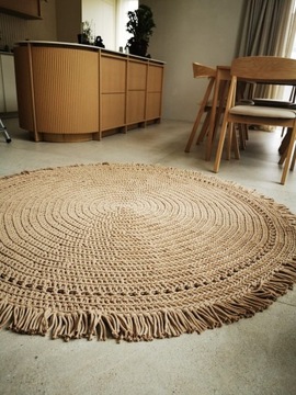 Boho/Japandi/Wabisabi dywan, okrągły beżowy 
