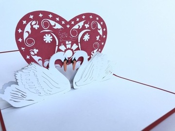 Kartki 3D pop up Zakochane łabędzie miłość serce