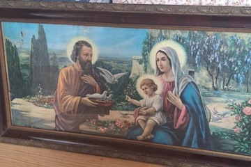 Ikona obraz ręcznie malowany Święta Rodzina prl