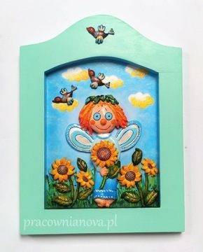 Aniołek w ramce, dekoracja ręcznie malowana